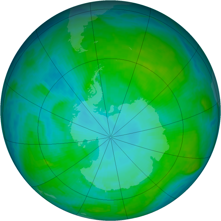 Antarctic ozone map for 21 January 1988